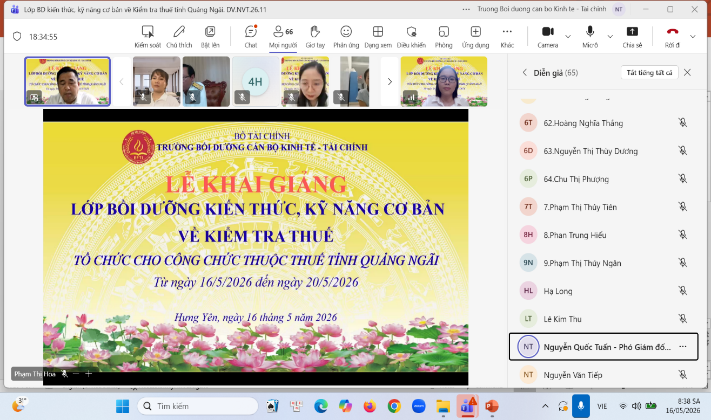 Khai giảng Lớp Bồi dưỡng kiến thức và kỹ năng cơ bản về Kiểm tra thuế cho công chức Thuế tỉnh Quảng Ngãi
